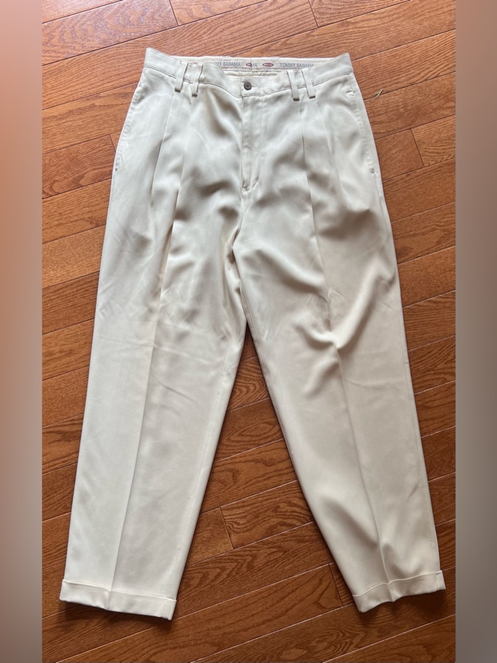Tommy Bahama Herringbone 100% Silk Trousers 34x29 Cuffed Relaxed Fit